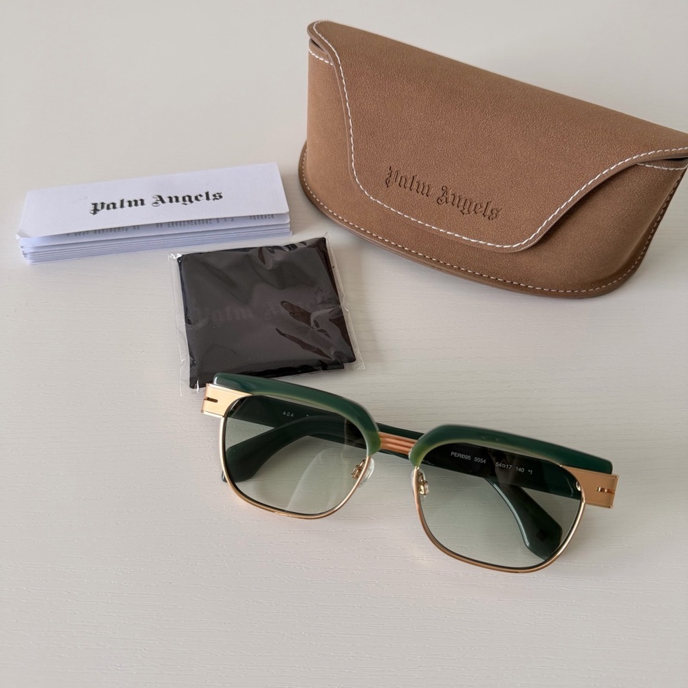 New! Palm Angels Green and Gold Frame Sunglasses, PERI095 5554, Authentic